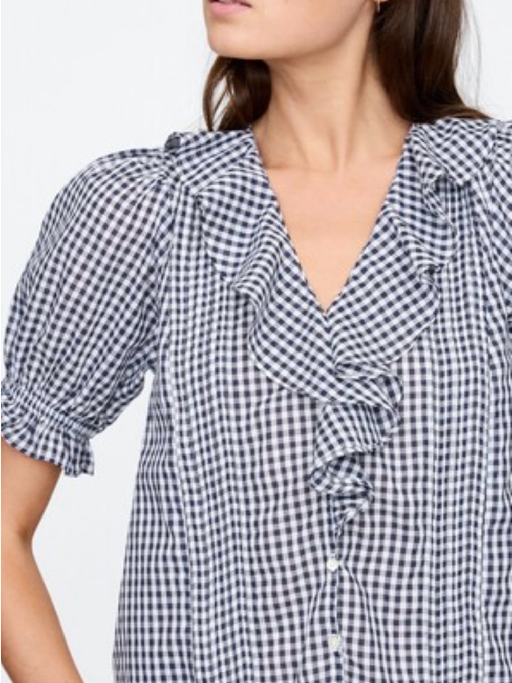 GAP Black and White Gingham Ruffle Button-Front Blouse